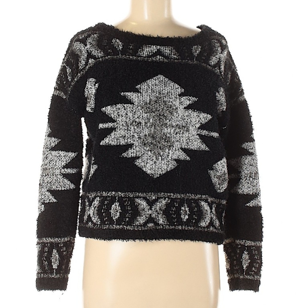 T/O Sweaters Monochrome Geometric Crew Neck Sweater